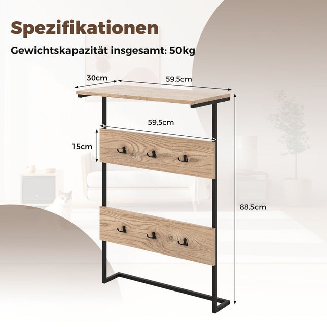 Wandkapstok met plank & 6 haken wandplank industriële kapstok kledingstang