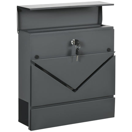 Outdoor wall mailbox with lock - galvanized steel, dark grey