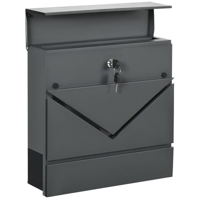 Outdoor wall mailbox with lock - galvanized steel, dark grey