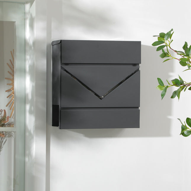 Outdoor wall mailbox with lock - galvanized steel, dark grey
