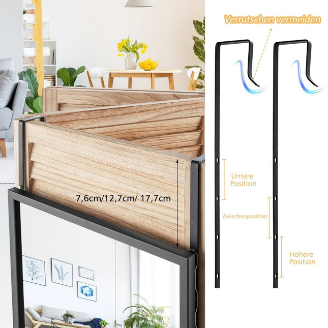 Wall mirror, door mirror, full-length mirror with height-adjustable hanging hooks, black