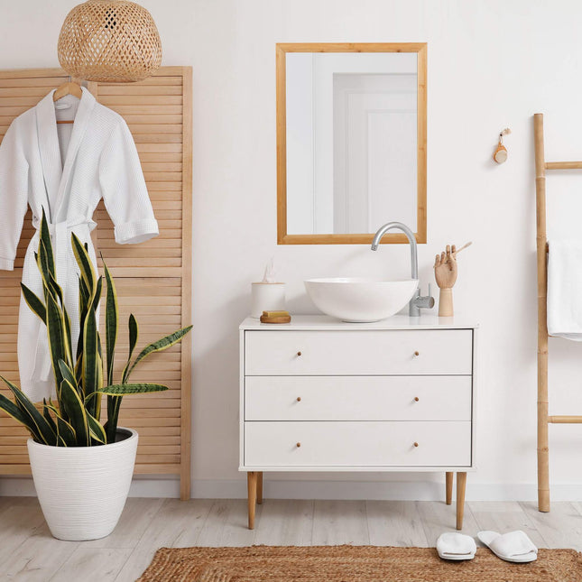Wall mirror with bamboo frame
