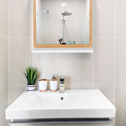 Wall mirror with shelf