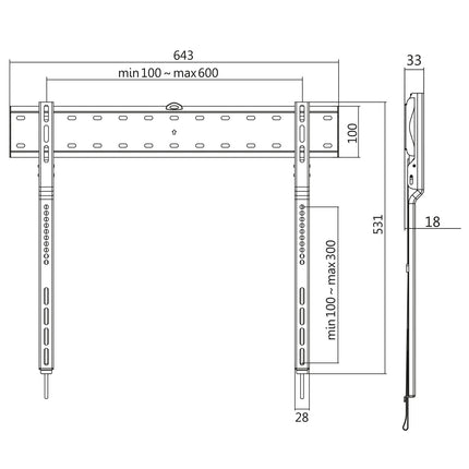 Wall mount TV 43-80" Fixed. Ultra slim 18mm