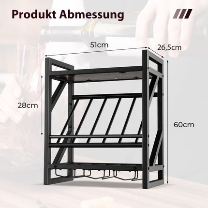 Wall mounted wine rack with 2 tier wine bottle rack & 3 rows for wine glass holder space saving wall wine rack