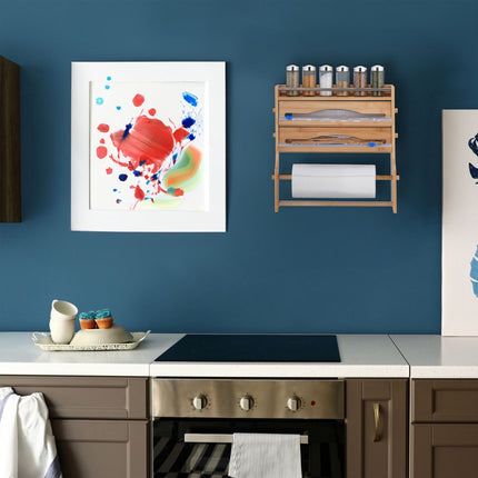 Wall roll holder with spice shelf