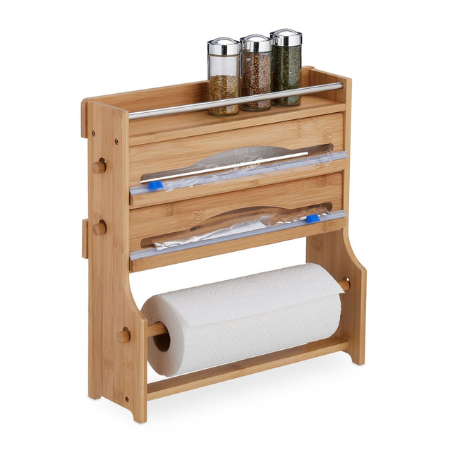 Wall roll holder with spice shelf