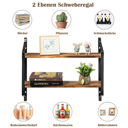 Wall shelf 2 levels floating shelf wall mounted shelf hanging 60 x 15 x 51 cm