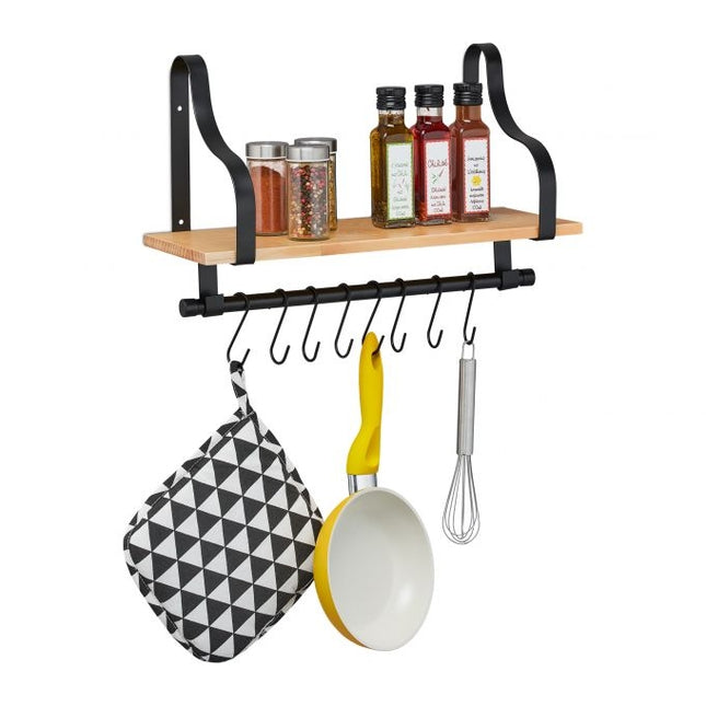 Wall shelf for kitchen with hooks