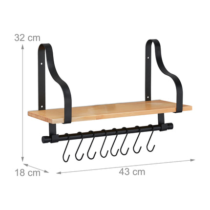 Wall shelf for kitchen with hooks