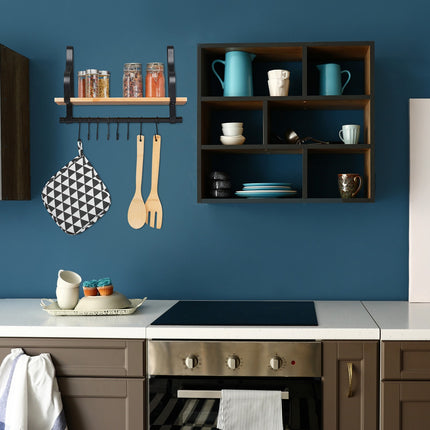 Wall shelf for kitchen with hooks