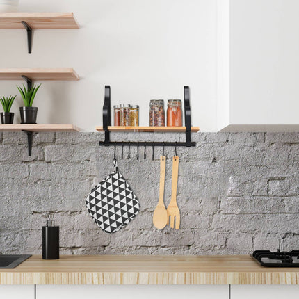 Wall shelf for kitchen with hooks