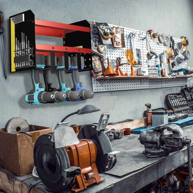 Wall tool storage 4 cordless screwdrivers