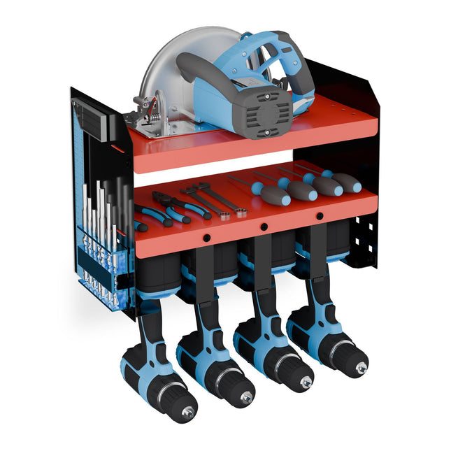 Wall tool storage 4 cordless screwdrivers