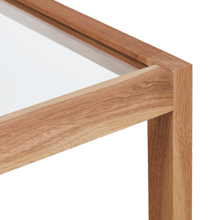Walnut Coffee Table with Glass Top, 2 Shelves
