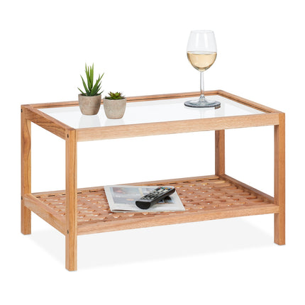 Walnut Coffee Table with Glass Top, 2 Shelves