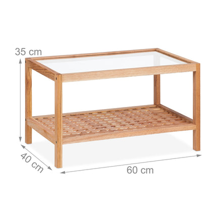 Walnut Coffee Table with Glass Top, 2 Shelves