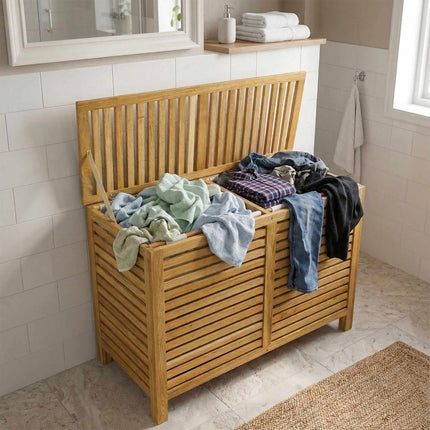 Walnut Laundry Hamper, 150L, 2 Compartments