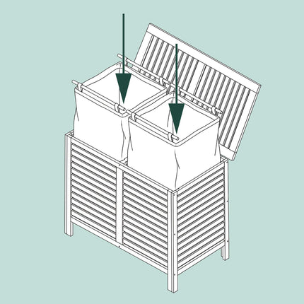Walnut Laundry Hamper, 150L, 2 Compartments