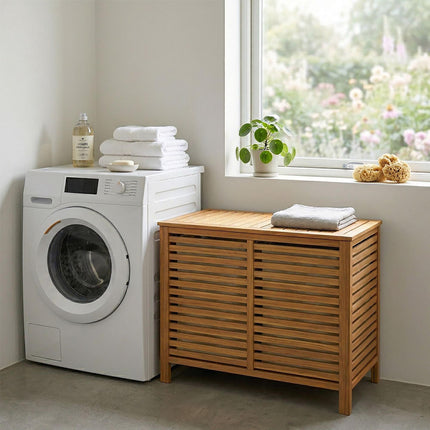 Walnut Laundry Hamper, 150L, 2 Compartments