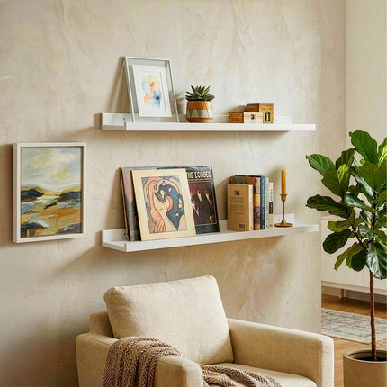 Walnut Picture Ledge Shelf, Narrow With Raised Lip