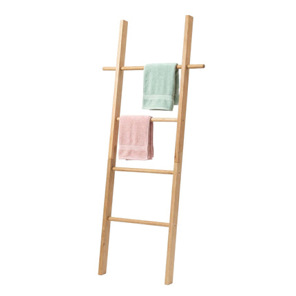 Walnut Towel Ladder with 4 Rungs and Side Hooks