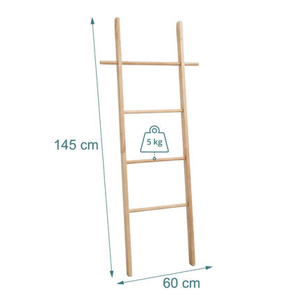 Walnut Towel Ladder with 4 Rungs and Side Hooks