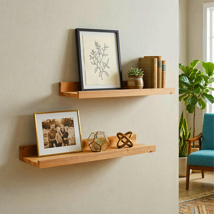 Walnut Wall Picture Ledge, Narrow Shelf With Lip