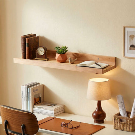 Walnut Wall Shelf, Narrow Picture Ledge With Lip