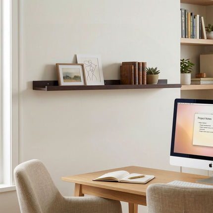 Walnut Wall Shelf, Narrow Picture Ledge With Lip