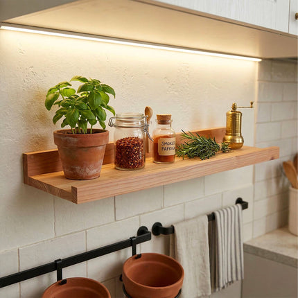 Walnut Wall Shelf, Narrow Picture Ledge With Lip