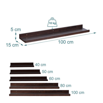 Walnut Wall Shelf, Narrow Picture Ledge With Lip