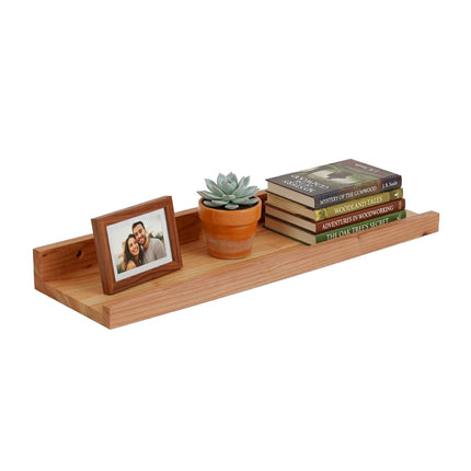 Walnut Wall Shelf, Narrow Picture Ledge With Raised Lip