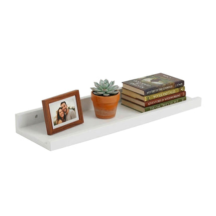Walnut Wall Shelf Picture Ledge, Narrow With Raised Lip