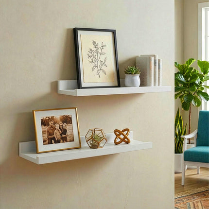 Walnut Wall Shelf Picture Ledge, Narrow With Raised Lip