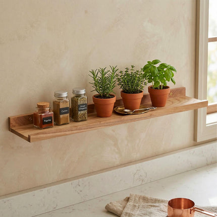 Walnut Wall Shelf Picture Ledge, Raised Front Lip
