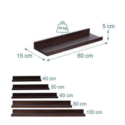 Walnut Wall Shelf, Picture Ledge With Raised Front Edge