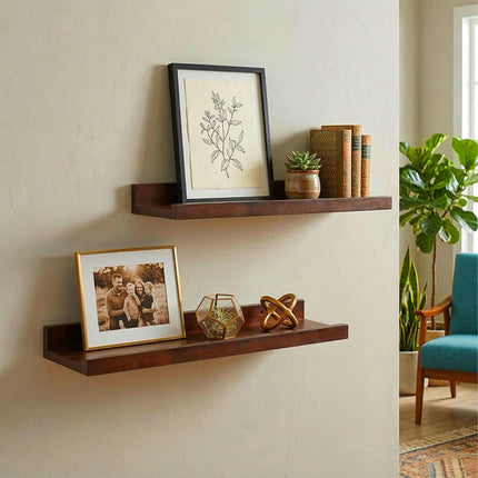 Walnut Wall Shelf, Picture Ledge With Raised Front Edge