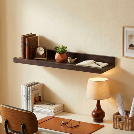 Walnut Wall Shelf, Picture Ledge With Raised Front Edge