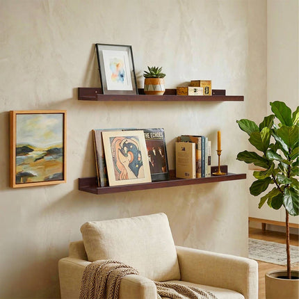 Walnut Wall Shelf, Picture Ledge With Raised Lip
