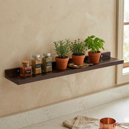 Walnut Wall Shelf, Picture Ledge With Raised Lip