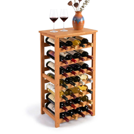 Walnut Wine Rack, Holds 28 Bottles, Horizontal Storage