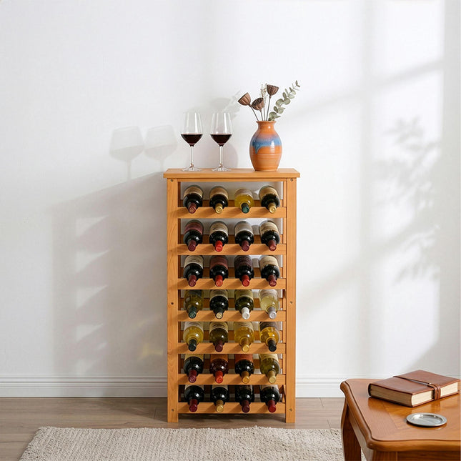 Walnut Wine Rack, Holds 28 Bottles, Horizontal Storage
