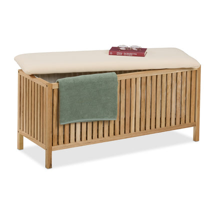Walnut Wood Laundry Chest with Cushion Seat