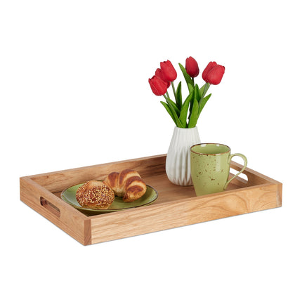 Walnut Wood & MDF Large Serving Tray with Handles