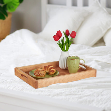 Walnut Wood & MDF Large Serving Tray with Handles