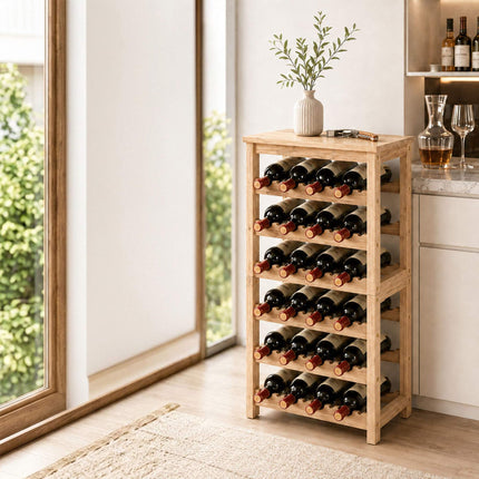 Walnut Wood Wine Rack for 24 Bottles with Top Shelf, 82 cm, Natural