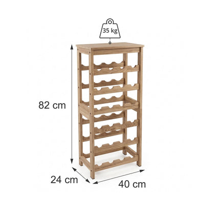 Walnut Wood Wine Rack for 24 Bottles with Top Shelf, 82 cm, Natural
