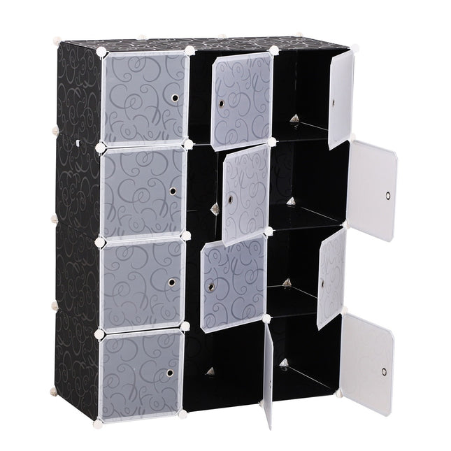 Modular black & white PP wardrobe with clothes rail