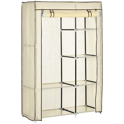 Folding fabric wardrobe - cream, 2 rails, 6 shelves